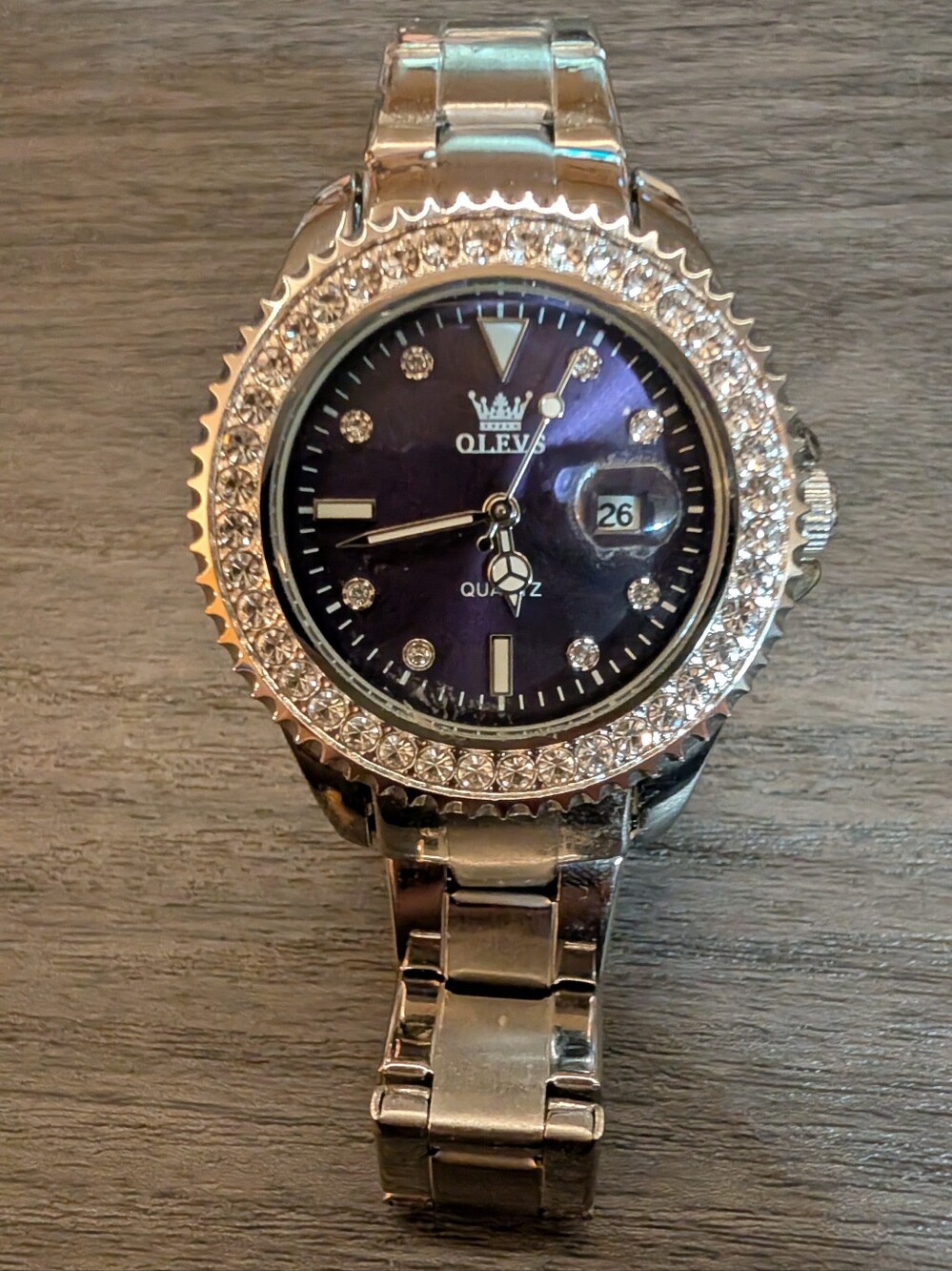 Quartz Women's Bracelet Watch with Purple Dial and Crystal Bezel